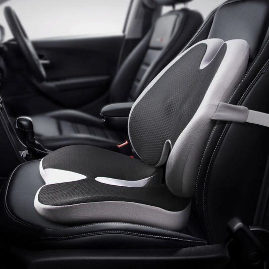 Memory Foam Car Seat Cushion & Back Support Pillow – Relieve Spine Pain and Pressure - Delicate Leather