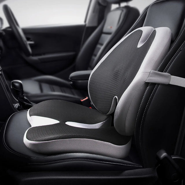 Memory Foam Car Seat Cushion & Back Support Pillow – Relieve Spine Pain and Pressure - Delicate Leather