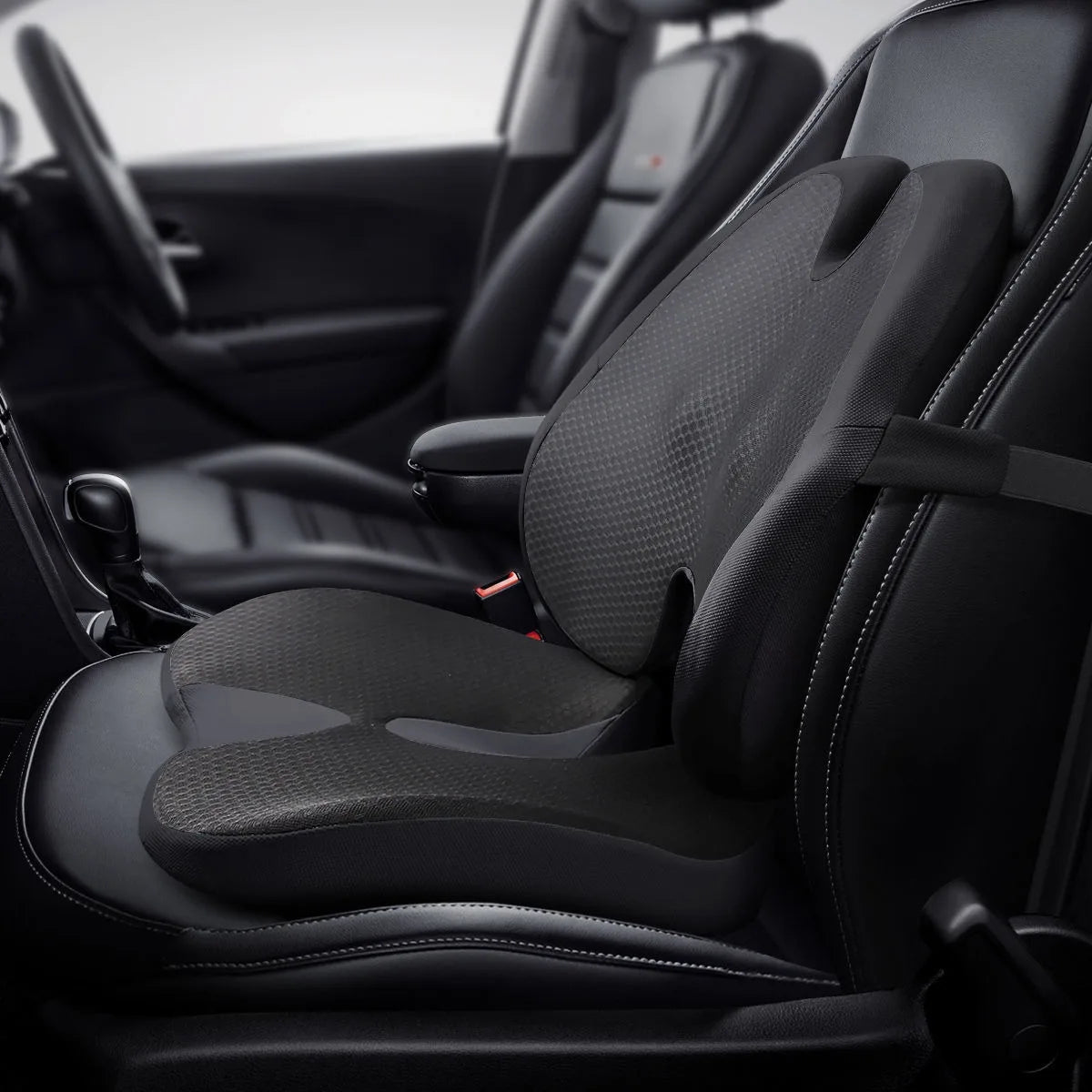 Memory Foam Car Seat Cushion & Back Support Pillow – Relieve Spine Pain and Pressure - Delicate Leather  