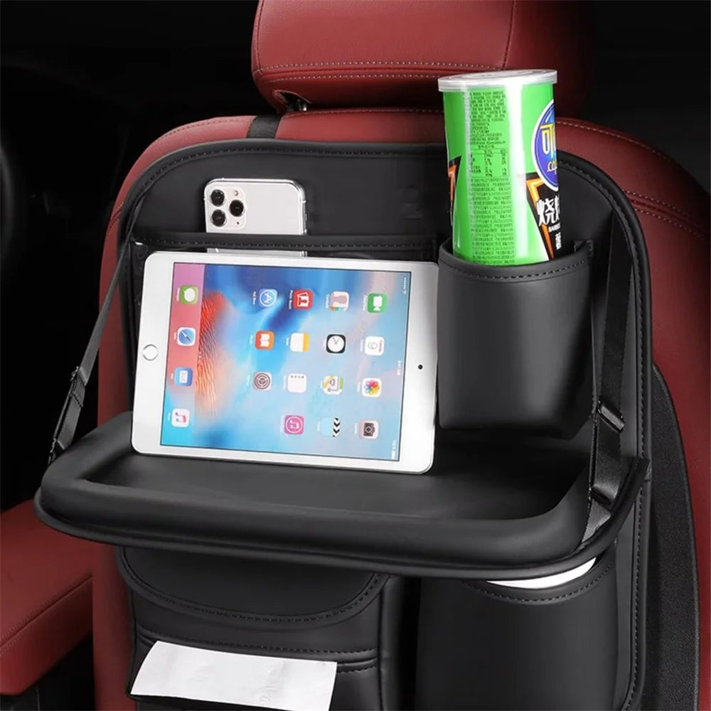 Waterproof Leather Foldable Car Backseat Headrest Table - Universal Car Back Seat Organizer with Tray