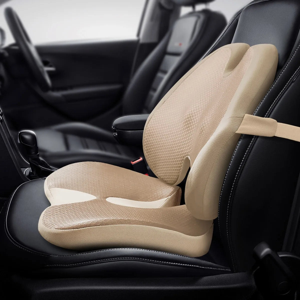 Memory Foam Car Seat Cushion & Back Support Pillow – Relieve Spine Pain and Pressure - Delicate Leather  