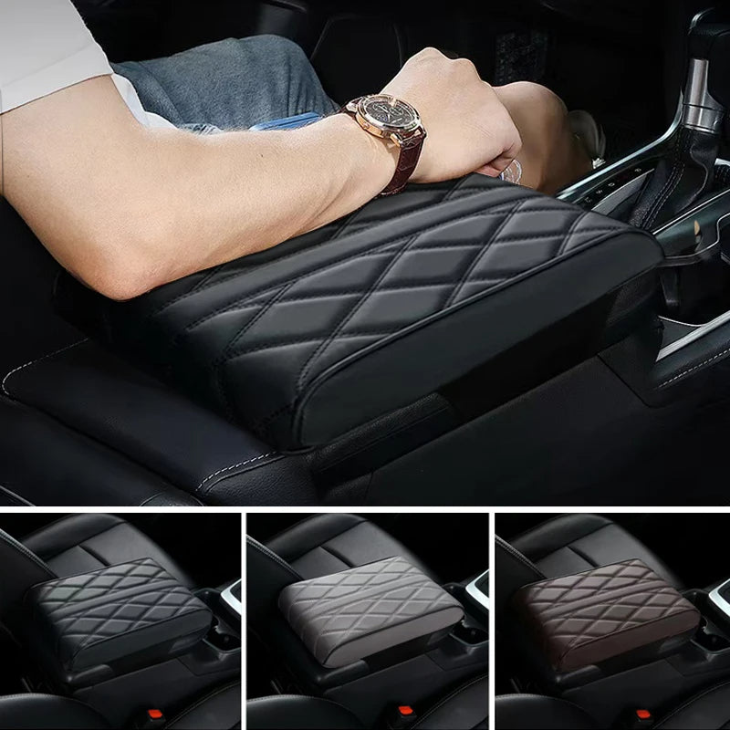 Wave Embroidered PU Leather Car Armrest Mat – Center Console Cushion & Protective Cover Pad - Delicate Leather  