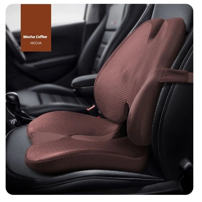 Memory Foam Car Seat Cushion & Back Support Pillow – Relieve Spine Pain and Pressure - Delicate Leather  