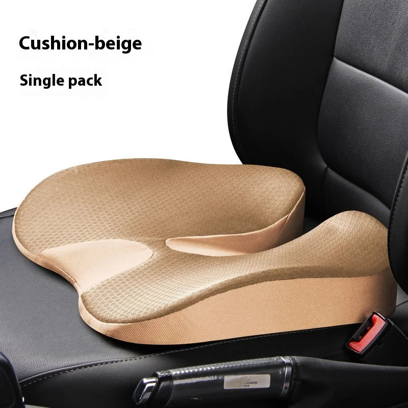 Memory Foam Car Seat Cushion & Back Support Pillow – Relieve Spine Pain and Pressure - Delicate Leather  