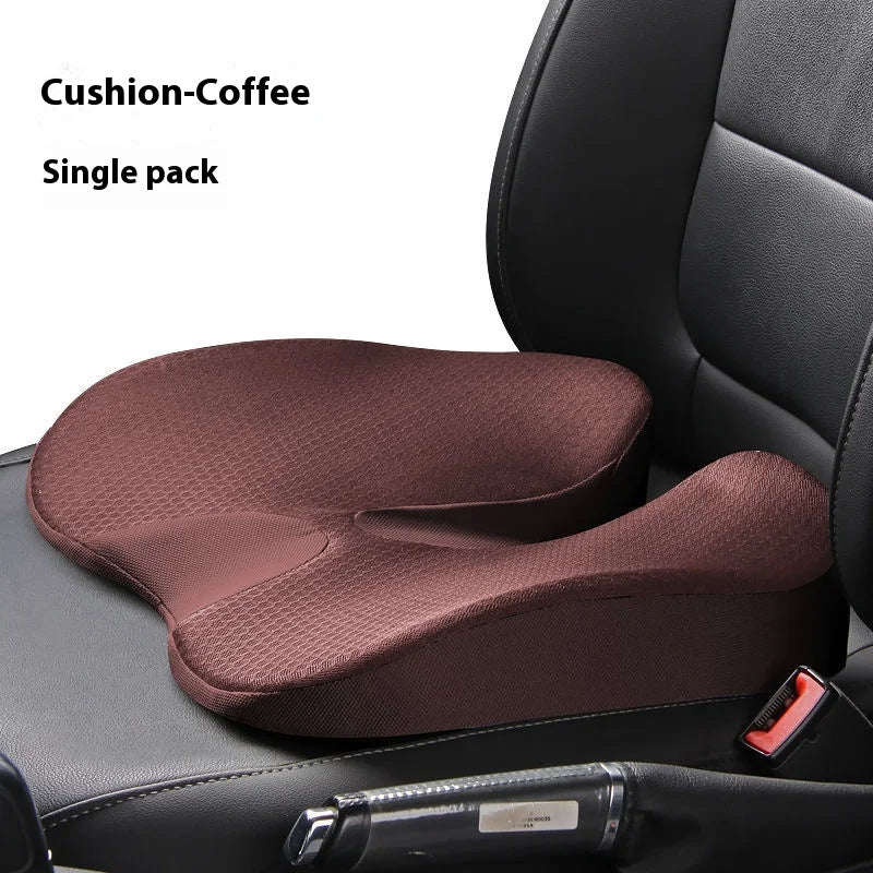 Memory Foam Car Seat Cushion & Back Support Pillow – Relieve Spine Pain and Pressure - Delicate Leather  