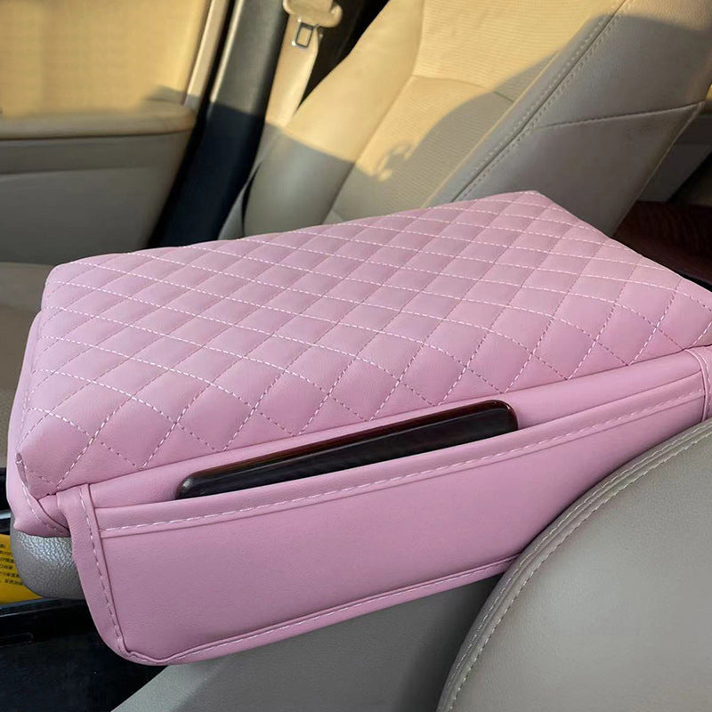 Car Armrest Box Pad - Leather Memory Foam Armrest Cushion Protection Pad with 2 Storage Bags