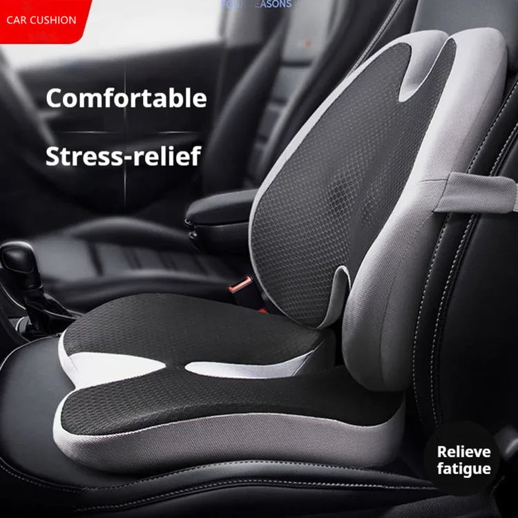Memory Foam Car Seat Cushion & Back Support Pillow – Relieve Spine Pain and Pressure - Delicate Leather  