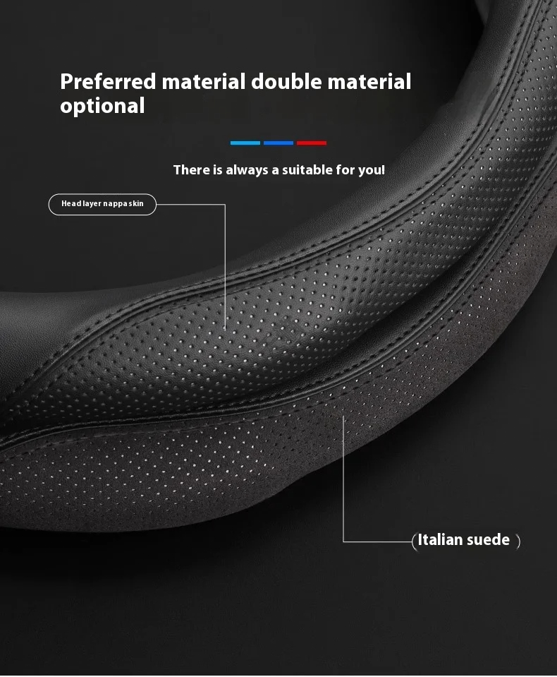 Universal Leather Steering Wheel Cover – 38cm, Non-Slip, Compatible with Select Mid-Size & SUV Models - Delicate Leather  