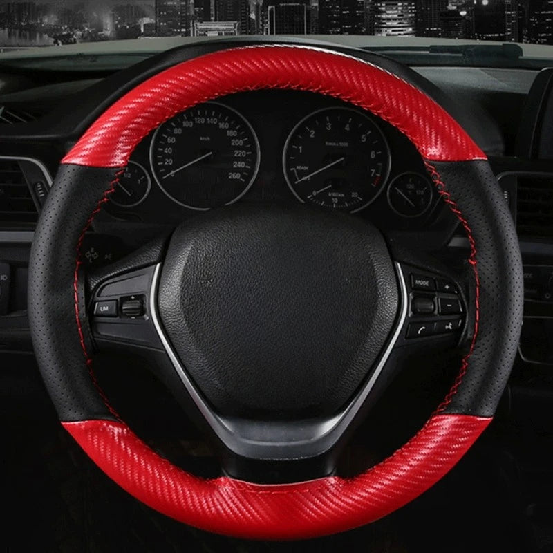 Soft Fiber Leather Car Steering Wheel Cover – Anti-Slip, Braid Stitch Wrap with Needle & Thread