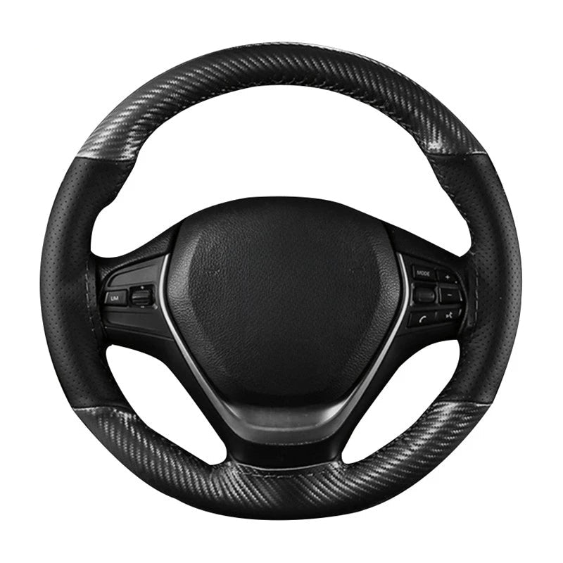 Soft Fiber Leather Car Steering Wheel Cover – Anti-Slip, Braid Stitch Wrap with Needle & Thread