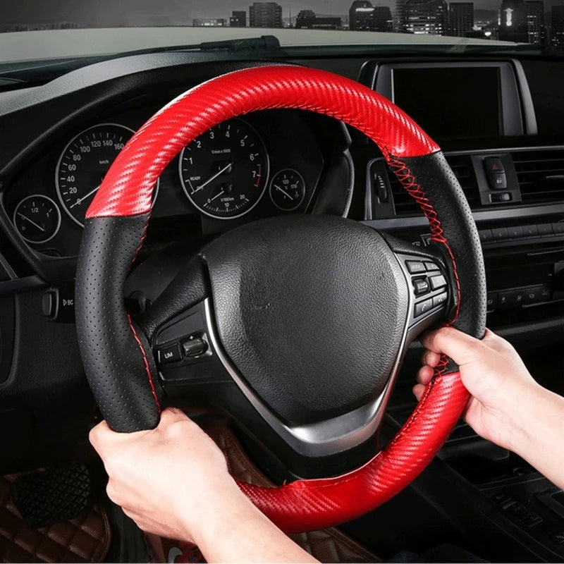 Soft Fiber Leather Car Steering Wheel Cover – Anti-Slip, Braid Stitch Wrap with Needle & Thread