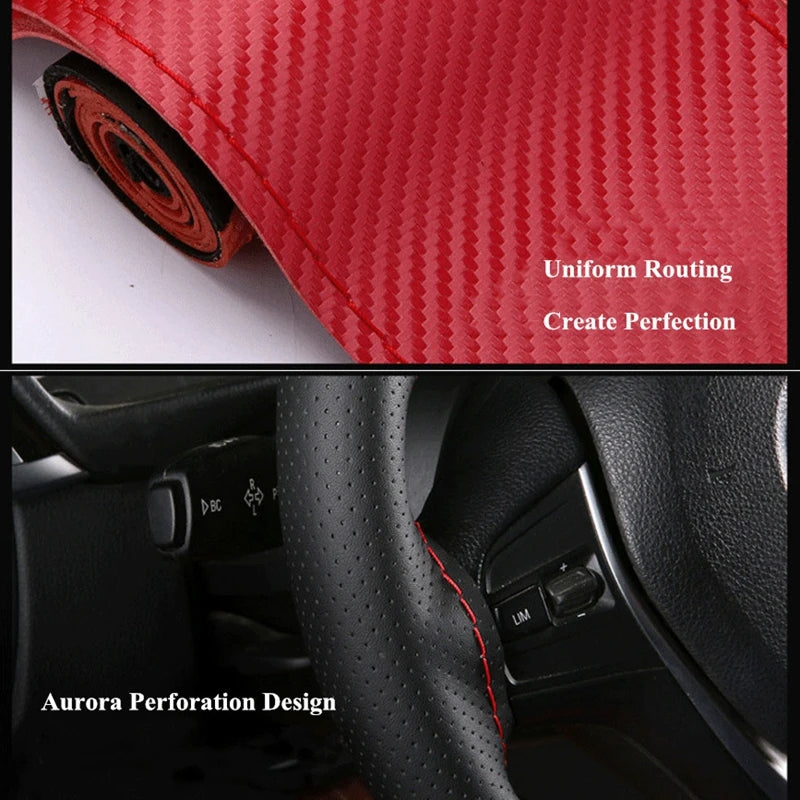 Soft Fiber Leather Car Steering Wheel Cover – Anti-Slip, Braid Stitch Wrap with Needle & Thread