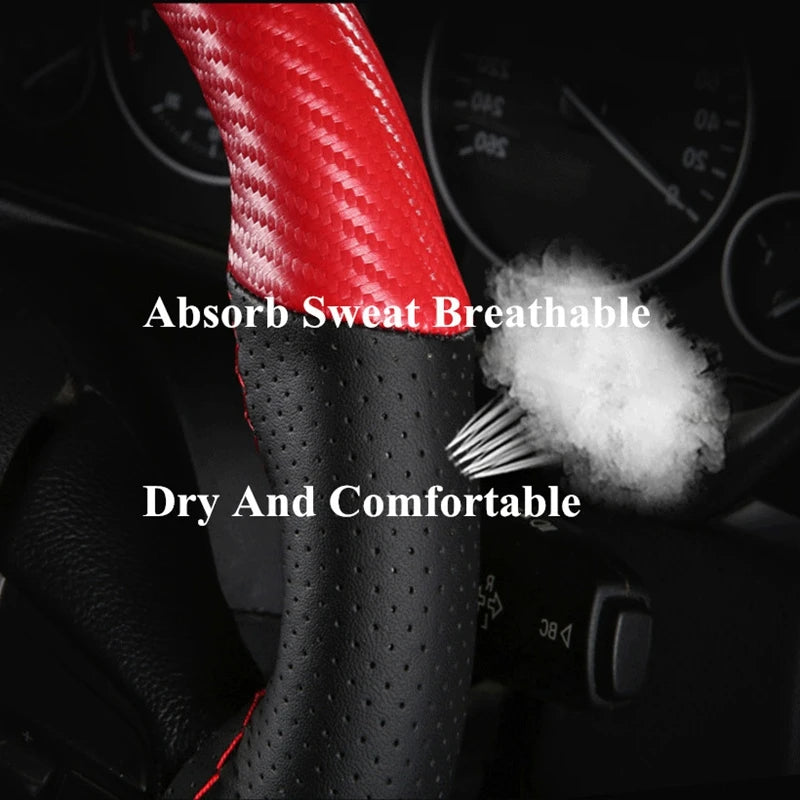 Soft Fiber Leather Car Steering Wheel Cover – Anti-Slip, Braid Stitch Wrap with Needle & Thread
