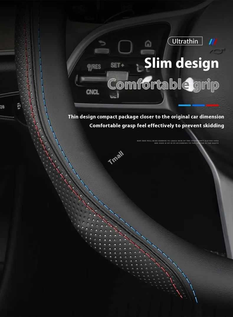 Universal Leather Steering Wheel Cover – 38cm, Non-Slip, Compatible with Select Mid-Size & SUV Models - Delicate Leather  