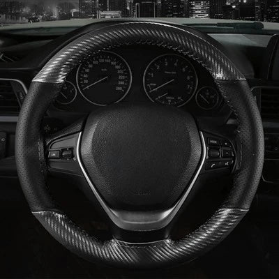 Soft Fiber Leather Car Steering Wheel Cover – Anti-Slip, Braid Stitch Wrap with Needle & Thread