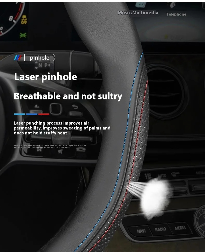 Universal Leather Steering Wheel Cover – 38cm, Non-Slip, Compatible with Select Mid-Size & SUV Models - Delicate Leather  