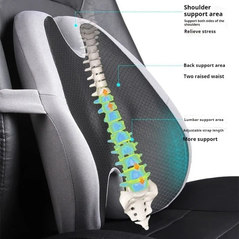 Memory Foam Car Seat Cushion & Back Support Pillow – Relieve Spine Pain and Pressure - Delicate Leather  