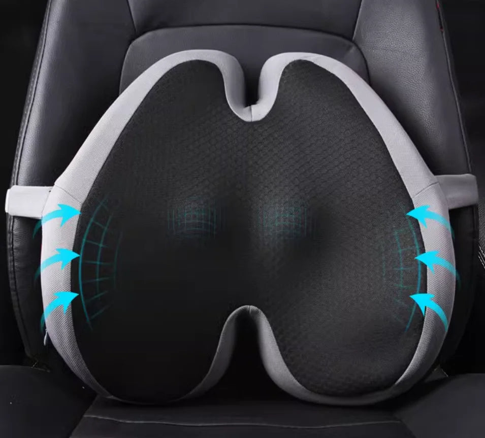 Memory Foam Car Seat Cushion & Back Support Pillow – Relieve Spine Pain and Pressure - Delicate Leather  