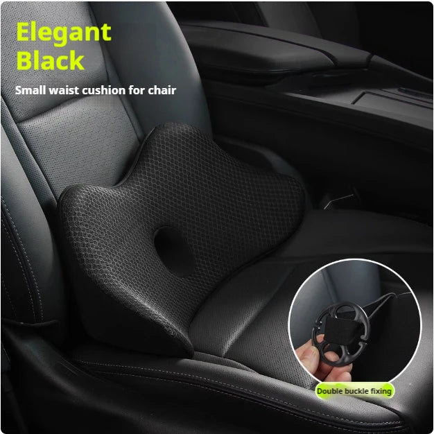 Memory Foam Travel Car Back Cushion – Orthopedic Massage Seat Mat for Car, Office Chair & Nap Pad - Delicate Leather  