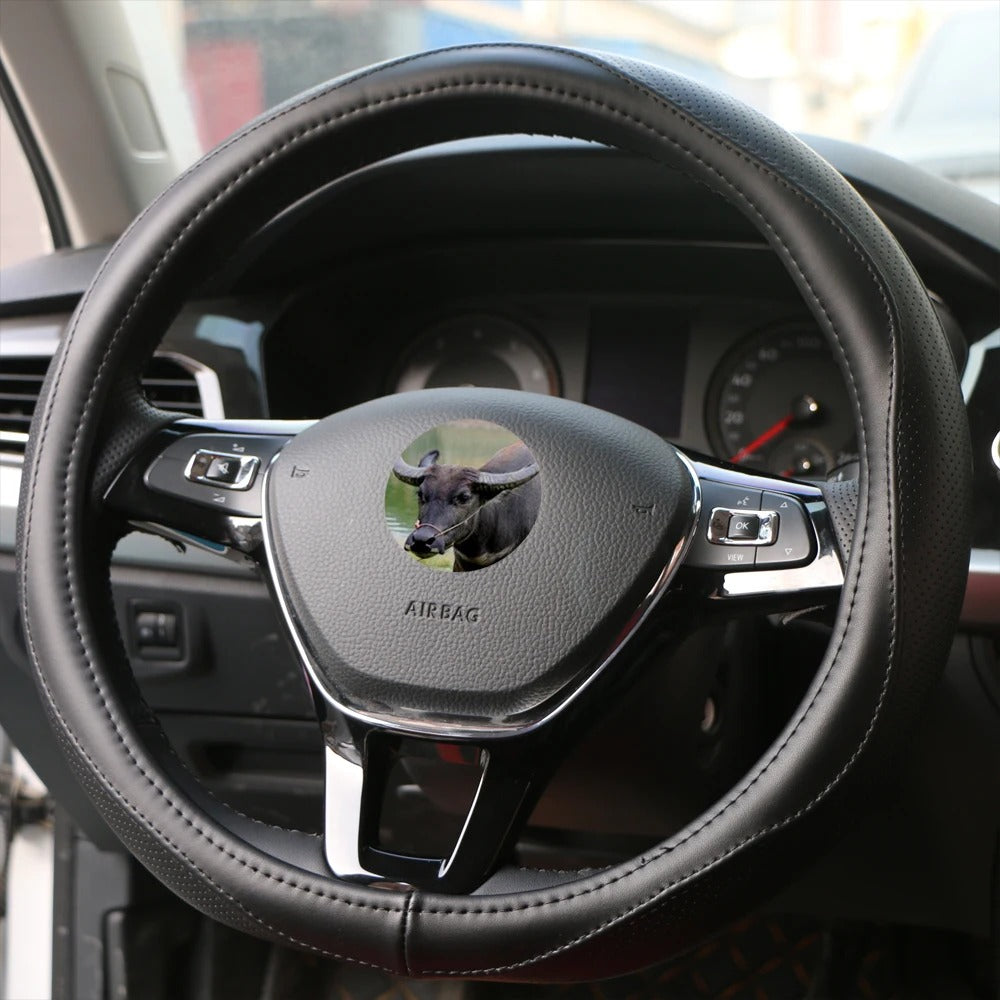 Universal Genuine Leather Steering Wheel Cover 38cm – Top Cowhide Perforated Non-Slip Silicone Car Steering Wheel Protector - Delicate Leather