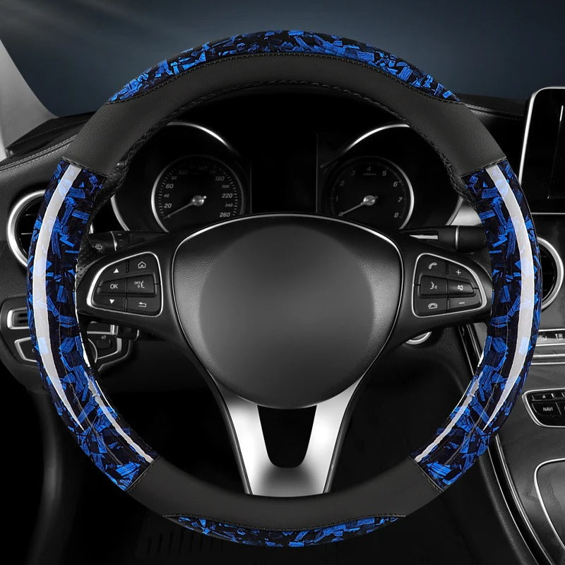 Carbon Fiber & Leather Steering Wheel Cover – 38CM Non-Slip Sport Grip O/D Shape - Delicate Leather