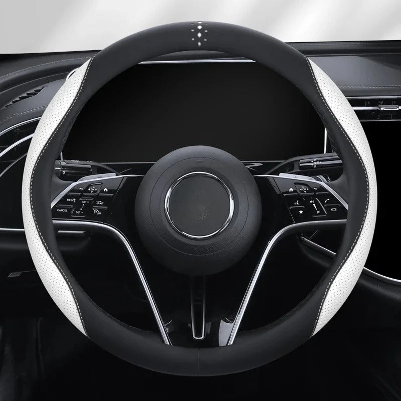 3D Embossed PU Leather Steering Wheel Cover – Universal Anti-Slip Interior Accessory - Delicate Leather
