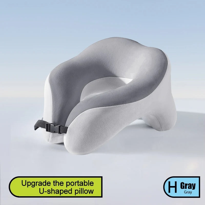 U-Shaped Travel Neck Pillow – Slow Rebound Memory Foam Cushion for Car, Airplane & Office - Delicate Leather