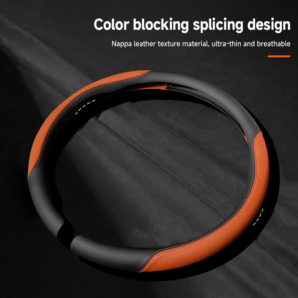 15-Inch Leather Car Steering Wheel Cover – 38CM Non-Slip Protective Grip - Delicate Leather
