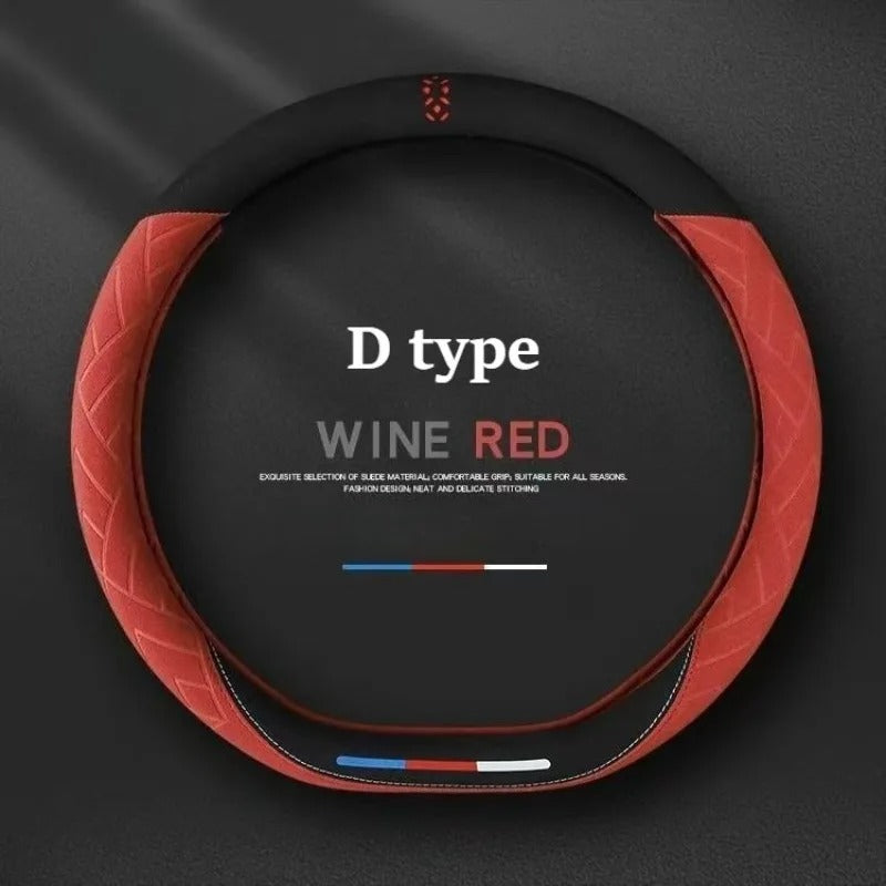 Suede Steering Wheel Cover – Universal 38cm O/D Shape Anti-Slip All-Season Grip - Delicate Leather  