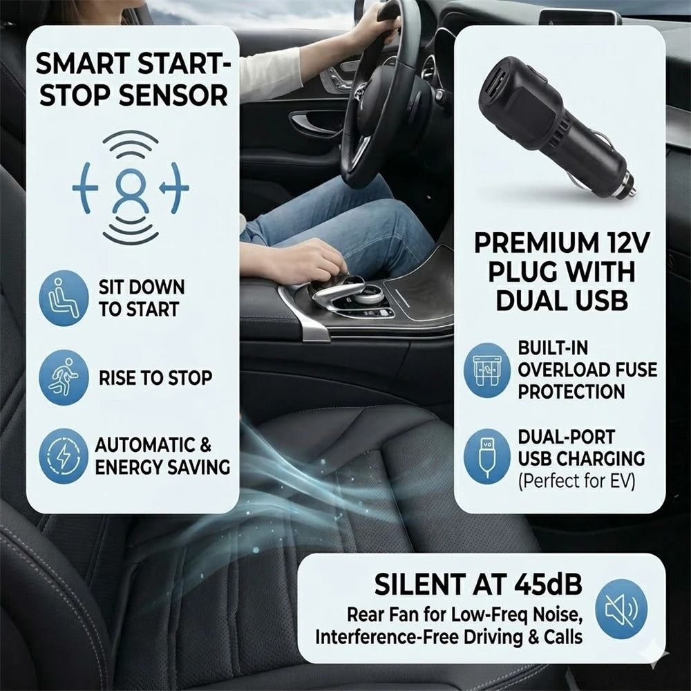 12V Ventilated Car Seat Cushion – Smart Auto Start/Stop Cooling Seat Cover - Delicate Leather