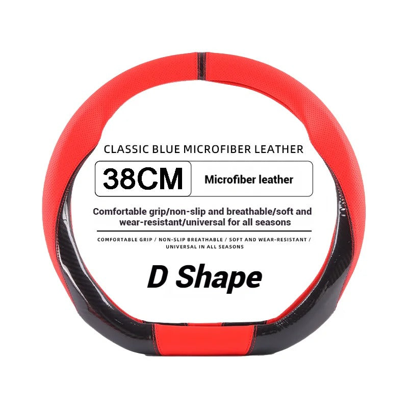 38CM Leather Car Steering Wheel Cover – Anti-Slip O/D Shape Comfortable Grip - Delicate Leather