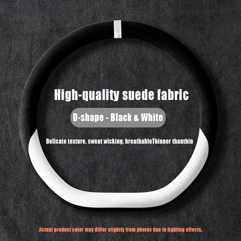 Premium Suede Steering Wheel Cover – D-Shape Anti-Slip Universal 15-Inch Fit - Delicate Leather  