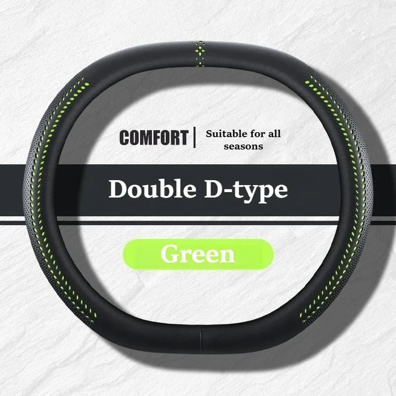Universal Nappa Leather Steering Wheel Cover 38cm – O-Type, D-Type & Double D Non-Slip Car Steering Wheel Protector - Delicate Leather