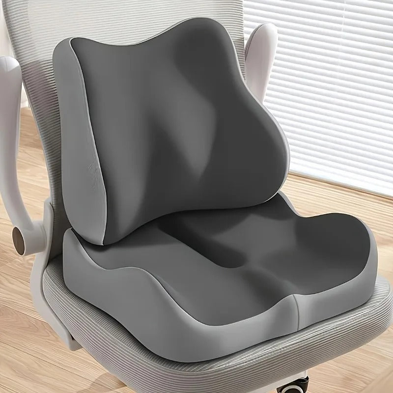Memory Foam Seat Cushion & Back Pillow Set – 2-Piece Comfort Set for Office Chair & Car - Delicate Leather