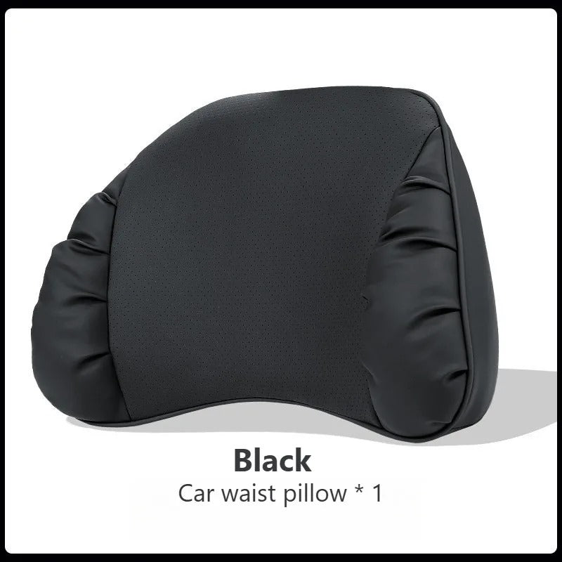 Soft Suede Car Neck & Lumbar Support Pillow Set – Memory Foam Headrest Waist Cushion with Double-Sided Design - Delicate Leather