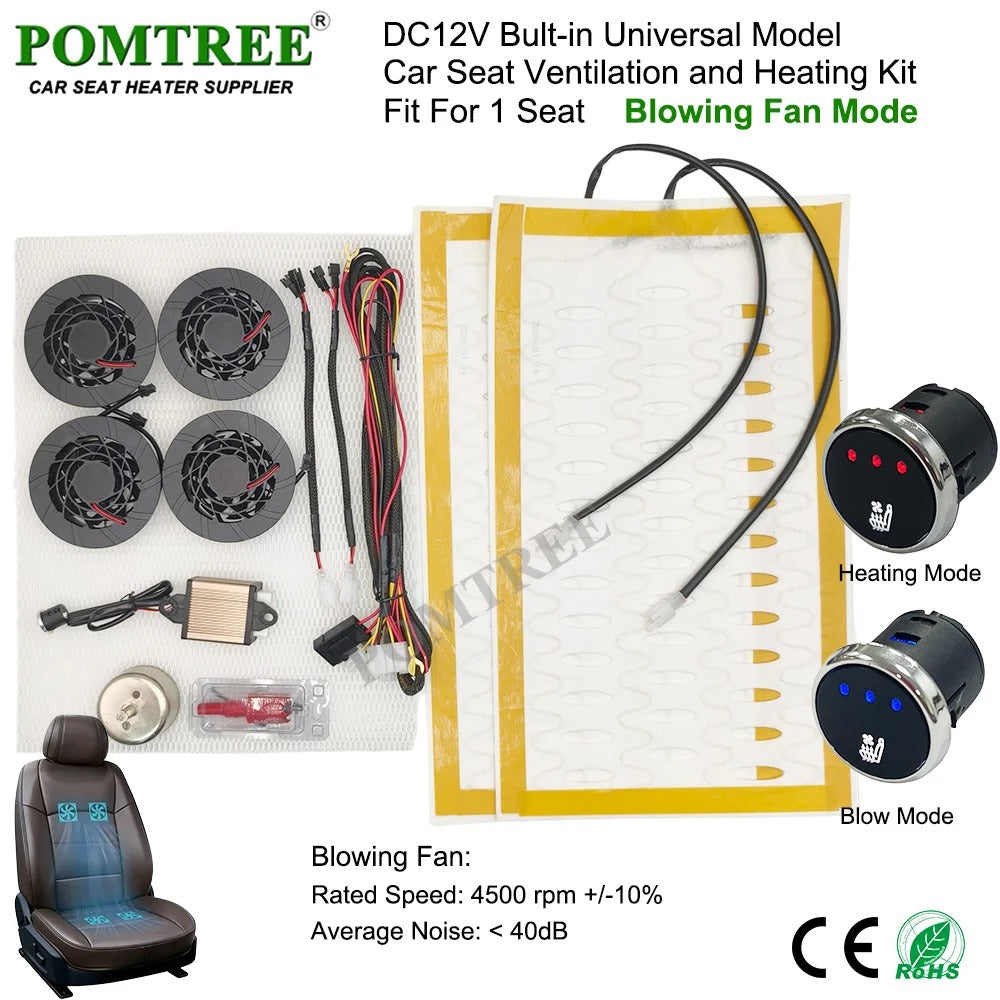 DC 12V Car Seat Heating & Ventilation Kit for 1 Seat – Built-In Heater Pad with Fans & 3-Level Switch - Delicate Leather