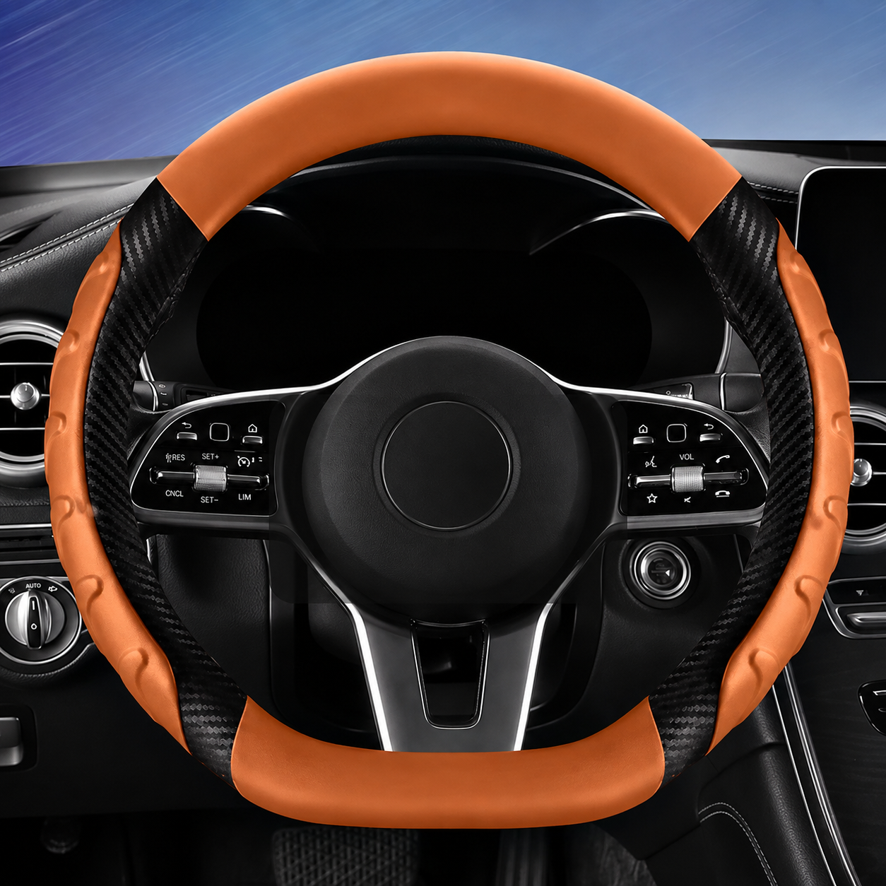 Carbon Fiber Leather Steering Wheel Cover – Universal O/D Shape Non-Slip Grip - Delicate Leather