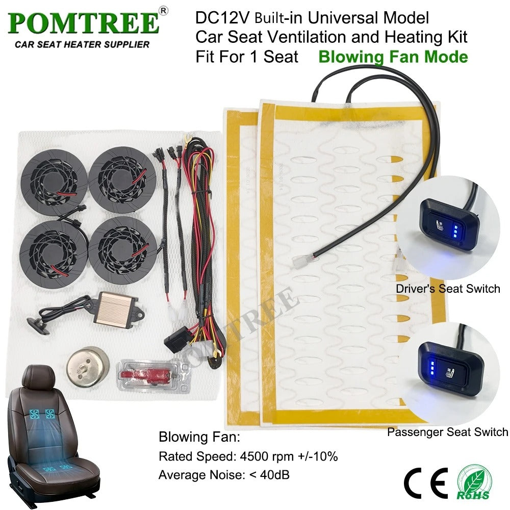 DC 12V Car Seat Heating & Ventilation Kit – 4-Fan Heated Seat Pad with 3-Level Switch for 1 Seat - Delicate Leather