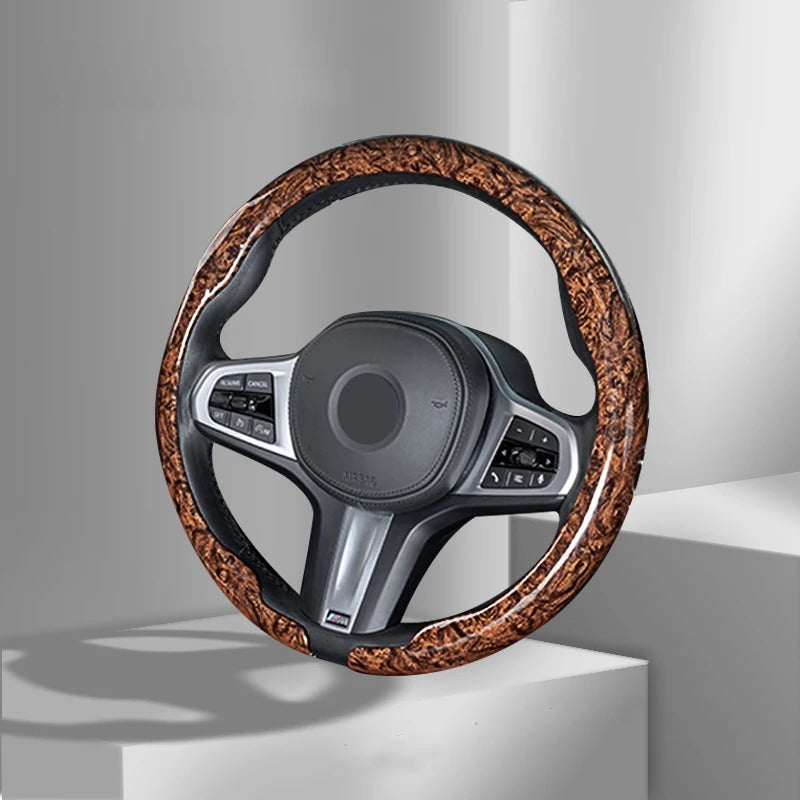 Universal Anti-Slip Wood Grain Steering Wheel Cover 38cm (15 Inch) – Premium Car Steering Wheel Protector - Delicate Leather