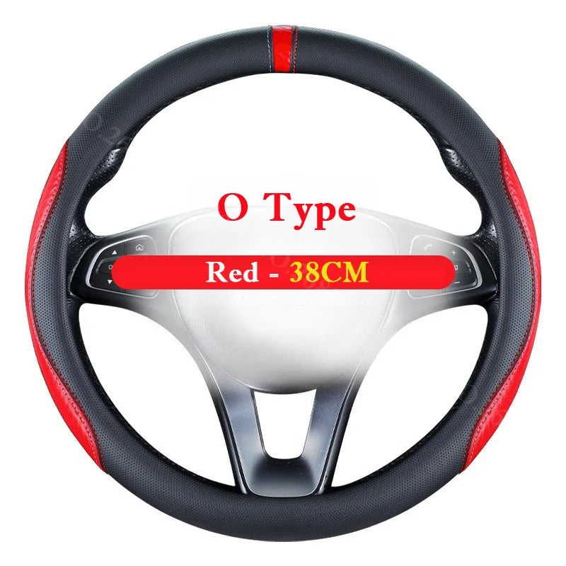 Carbon Fiber Style Steering Wheel Cover 36–38cm – Breathable Anti-Slip O/D-Shaped Grip - Delicate Leather