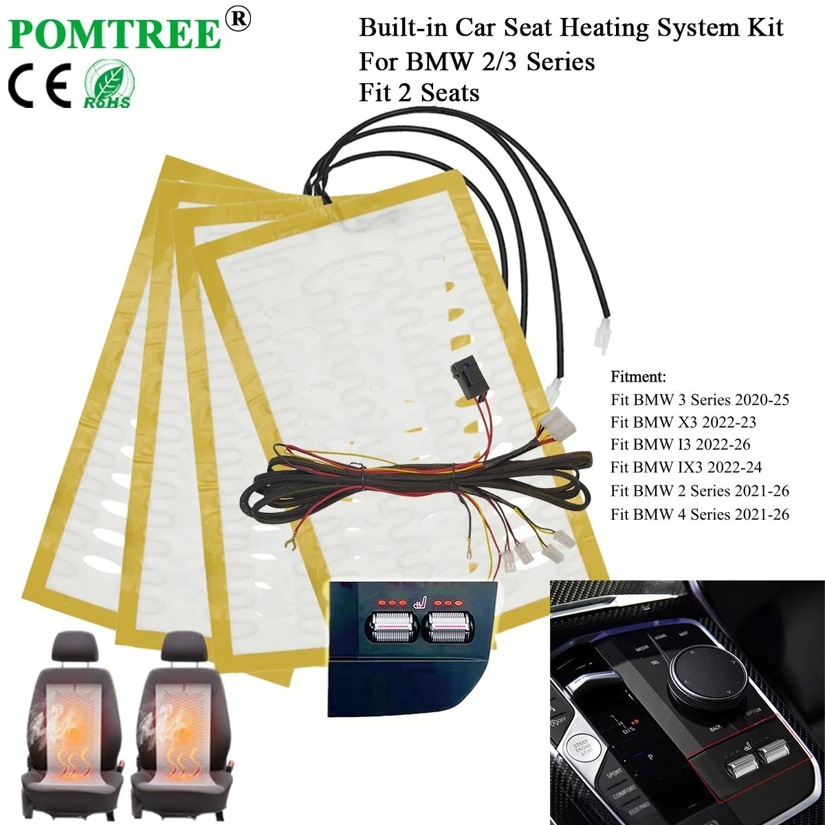 Built-In Car Seat Heater Kit for 2 Seats – 12V Alloy Wire Heating Pads with Special Switch, Universal Winter Seat Heater - Delicate Leather