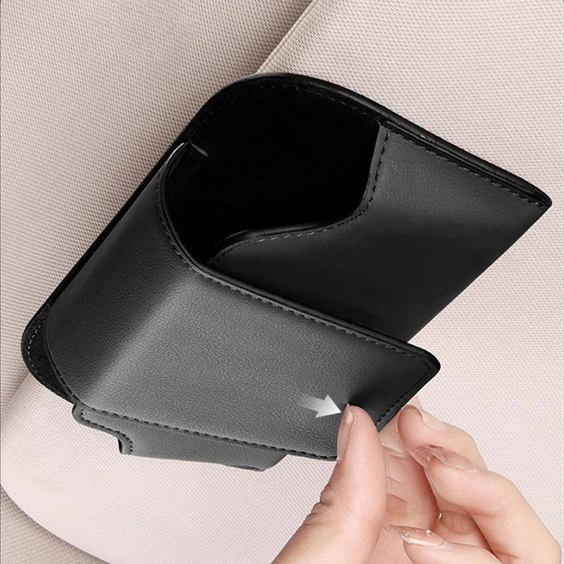 Car Sun Visor Glasses Holder - Suede/Leather Sunglasses Storage Box - Clip Organizer Bracket