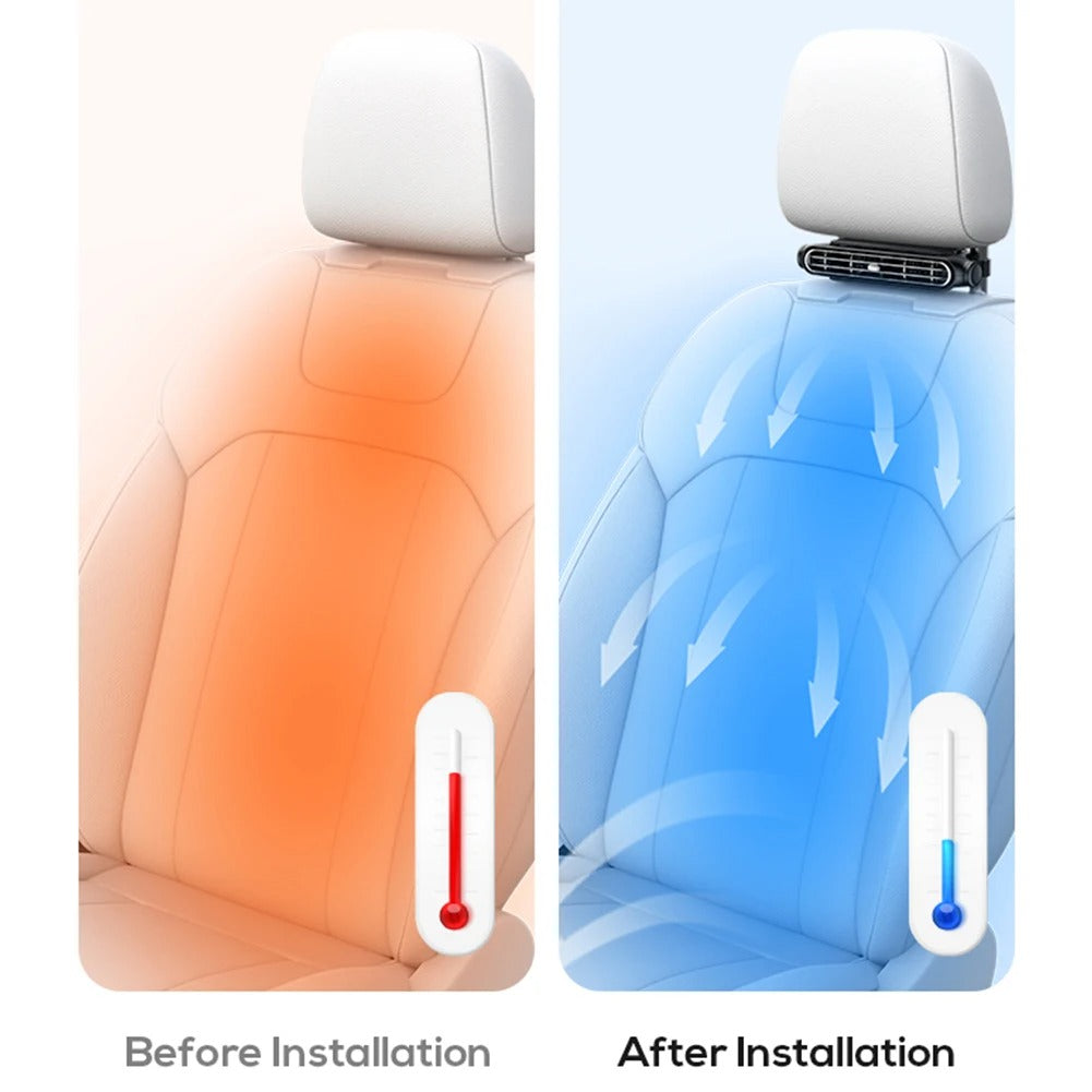 Portable Car Headrest Cooling Fan – 3-Speed Adjustable USB Car Seat Fan, Dual Turbine Design, Universal Fit - Delicate Leather  