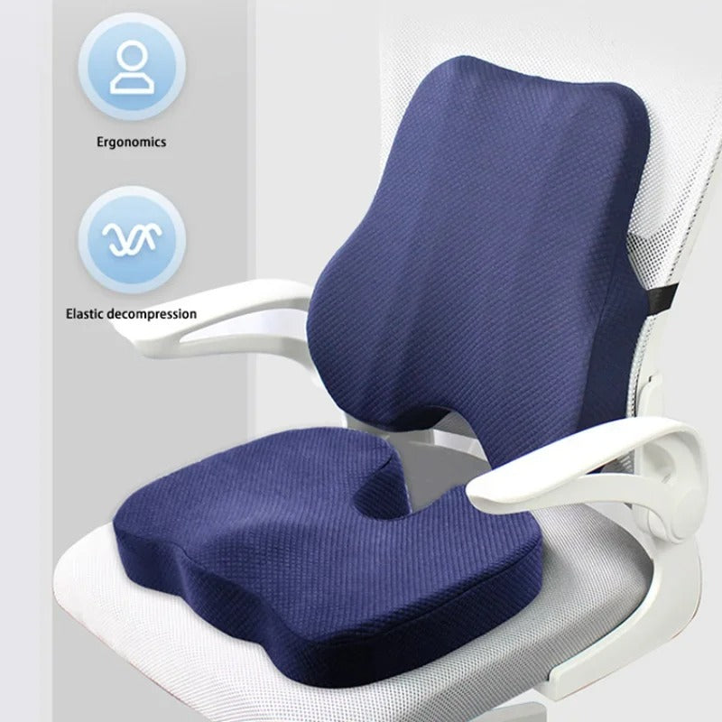 Memory Foam Seat & Back Cushion Set – Breathable Chair Cushions for Office & Car - Delicate Leather