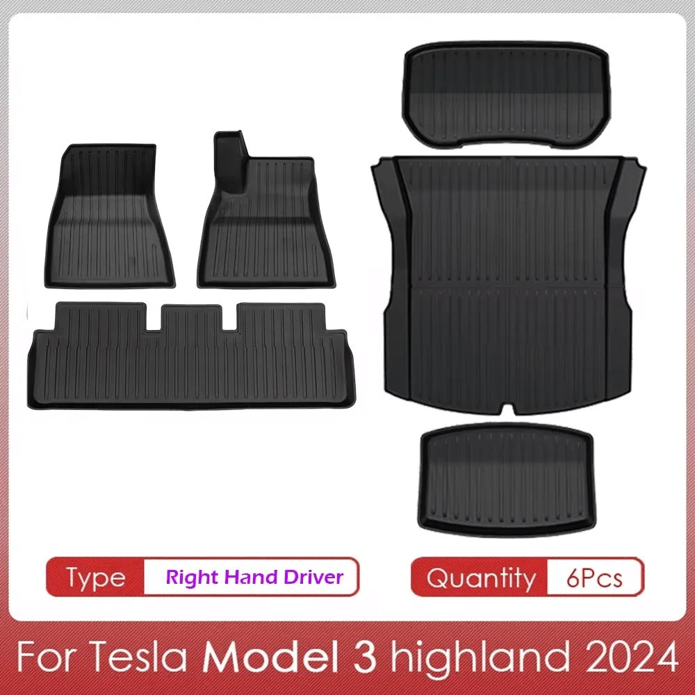 TPE Floor Mats & Cargo Liner for Tesla Model 3 Highland 2024–2025 – Waterproof, Anti-Slip, Left/Right-Hand Drive Compatible - Delicate Leather  