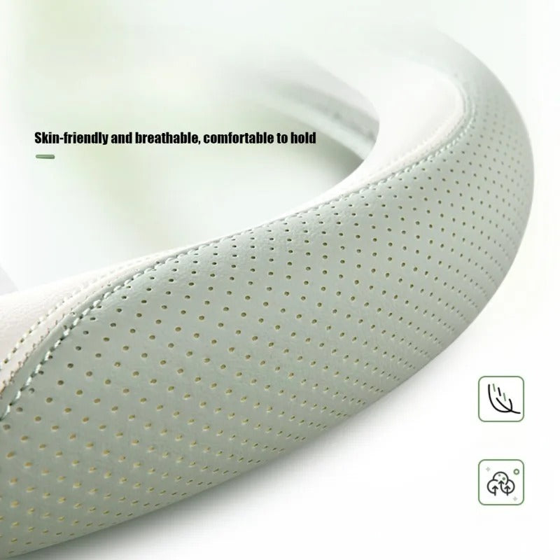 PU Leather & Mesh Car Steering Wheel Cover – Comfortable, Breathable, All-Season Grip - Delicate Leather  