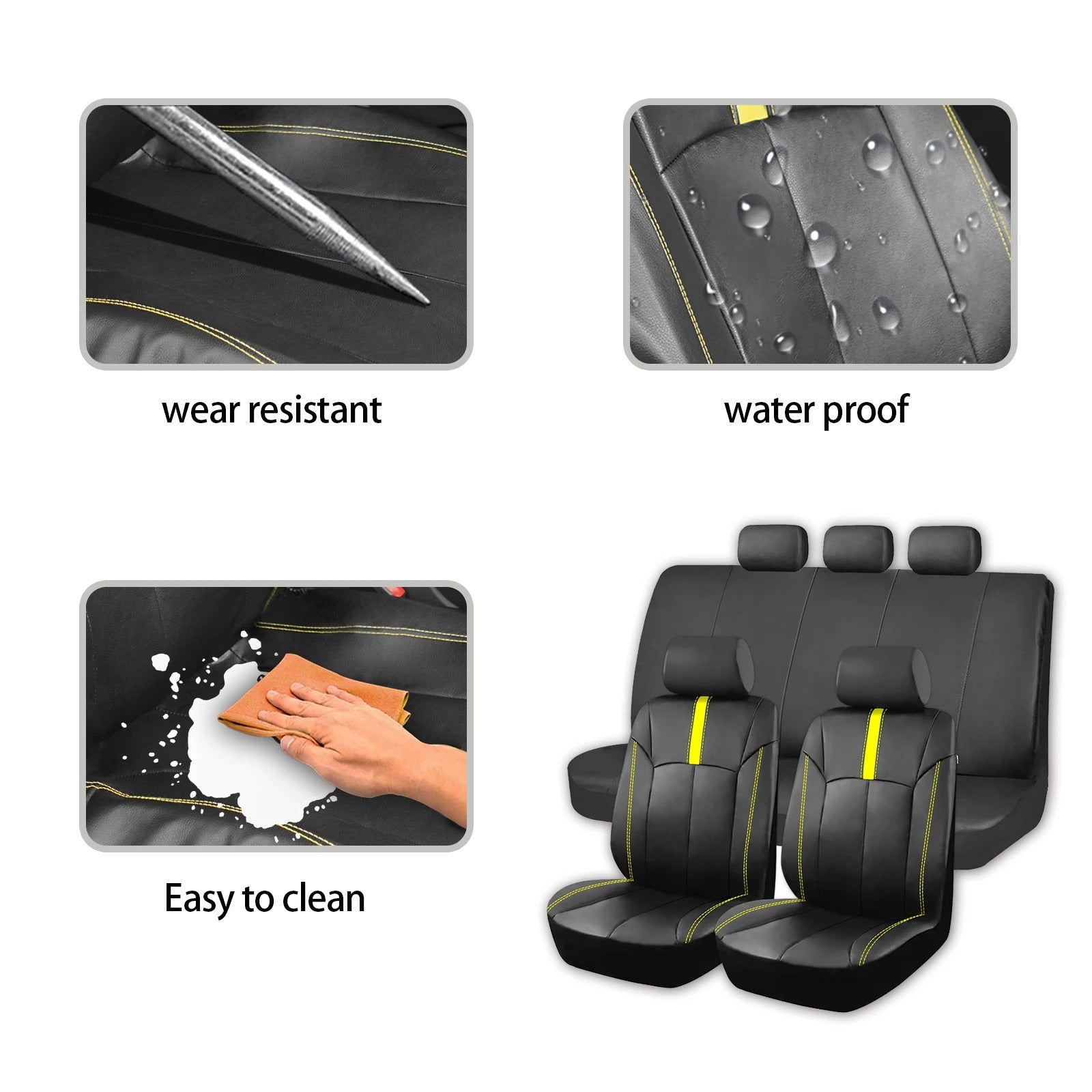 Universal PU Leather Car Seat Covers – Sporty Waterproof Seat Protectors for Cars, SUVs, Trucks & Vans - Delicate Leather  