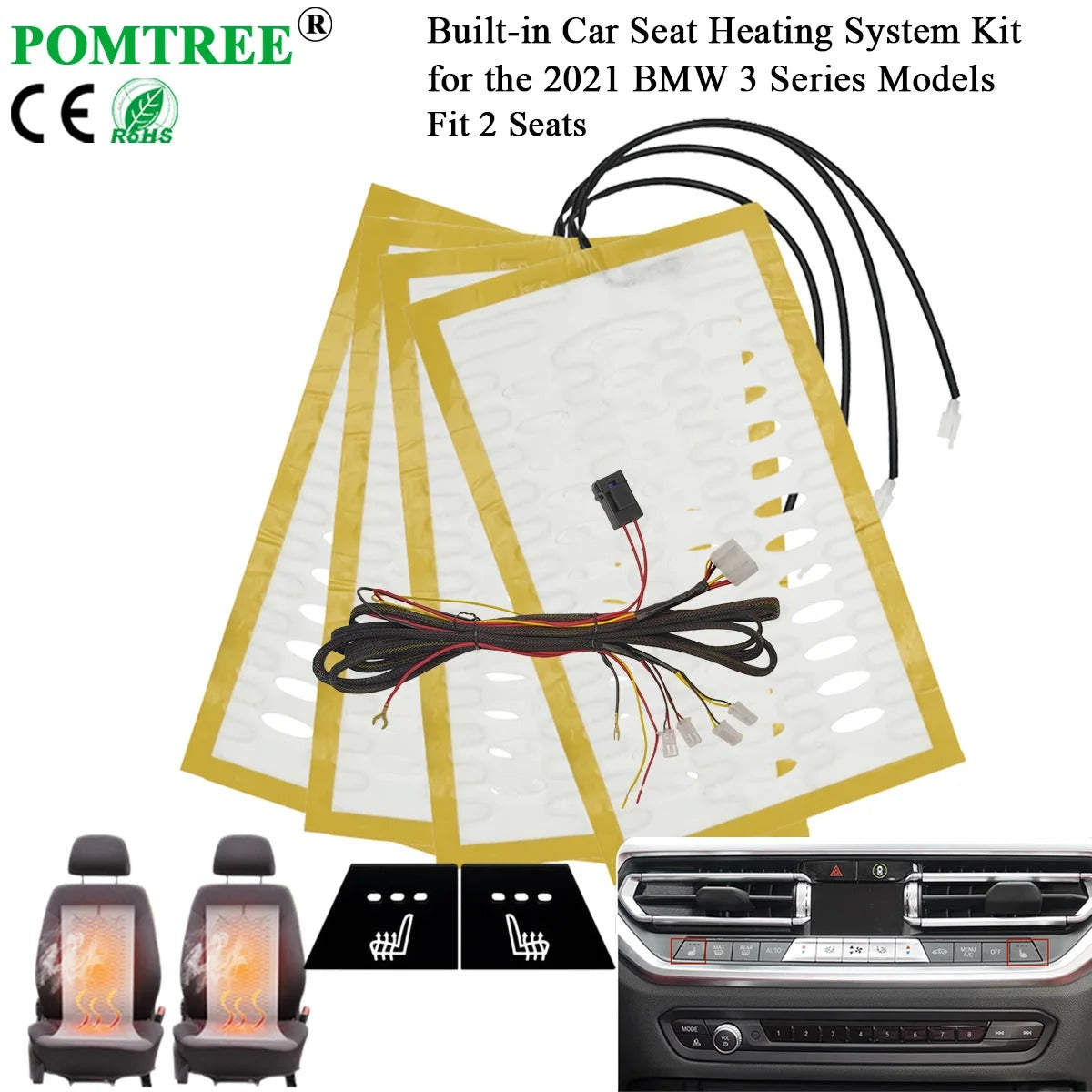Built-In Car Seat Heater Kit for 2 Seats – Heating Pads with Control Switch Compatible with 2021 3 Series - Delicate Leather