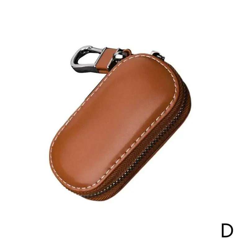 Universal Car Key Case – PU Leather Key Fob Pouch with Zipper and Chain Hook - Delicate Leather  