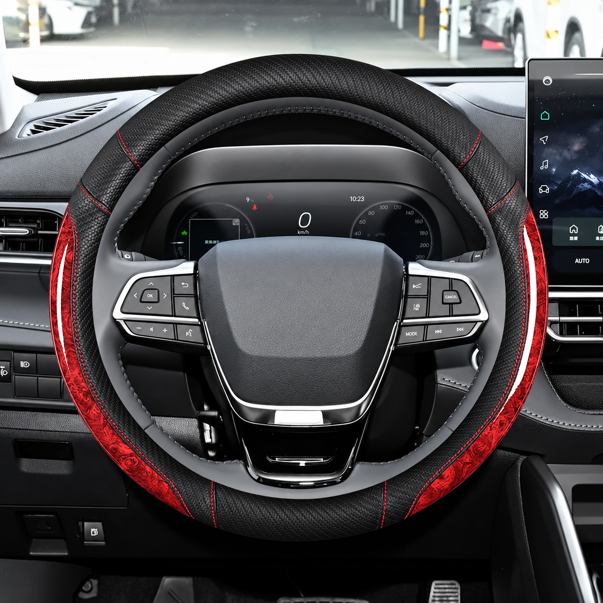 Mahogany Wood Grain Leather Steering Wheel Cover – Custom-Fit Elegant Interior Accessory - Delicate Leather